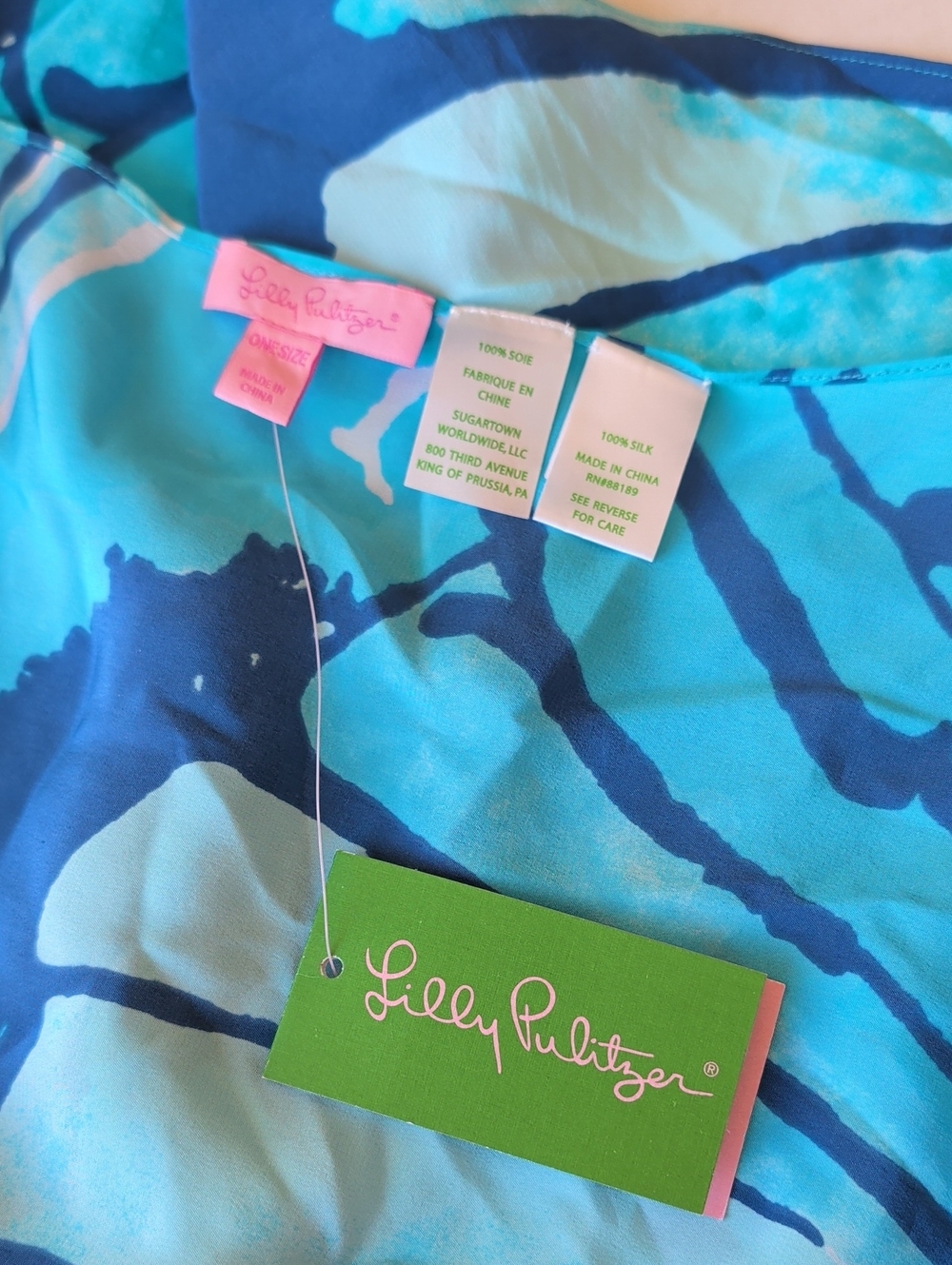 Lilly Pulitzer Stasia Silk Sparkling Blue Get Inky Vest OS Blue Turquoise - Picture 15 of 15